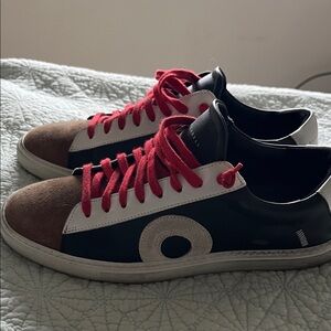 Oliver Cabell Black, White, Brown Sneakers with Red Laces